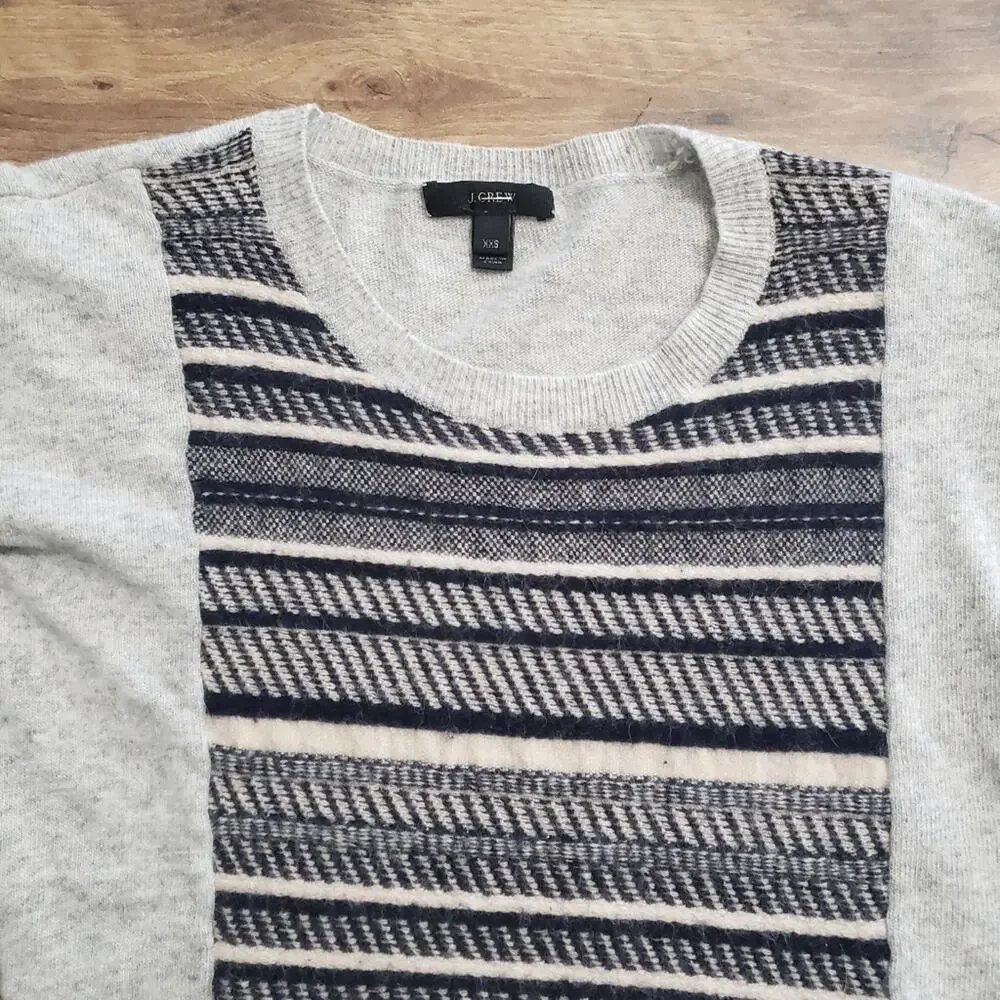 J. Crew Wool‎ Rabbit Hair Blend Gray and Black Scoopneck Knit Sweater XXS